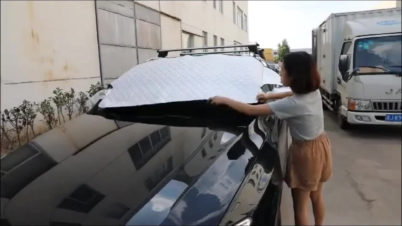 凍結防止カバーを車にかぶせているところ